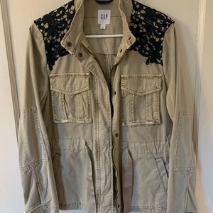 Gap tan safari jacket with navy lace detail